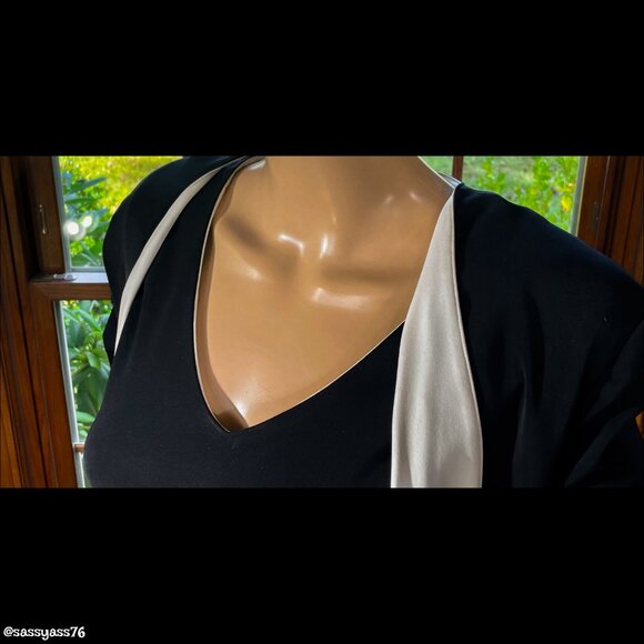 ▪️VTG▪️LIZ CLAIBORNE▪️2-Piece Black & White Sleeveless Maxi Dress & Jacket Set - Picture 5 of 8